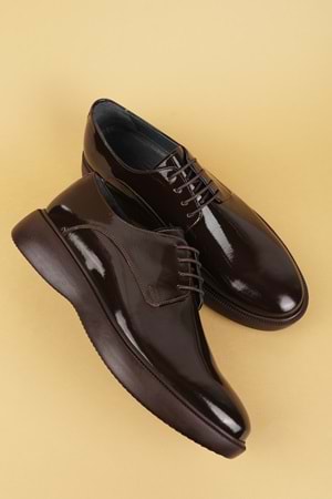 Gondol Erkek Hakiki Deri Damatlık ve Takım Elbise Ayakkabısı Hafif Rahat add.3005 - Kahve Rugan - 39