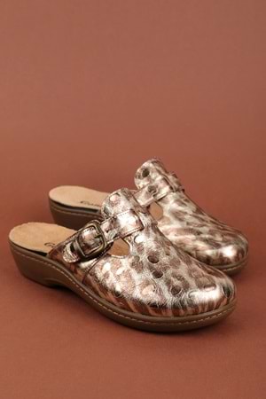 Gondol Kadın Hakiki Deri Özel Tabanı Çıkabilen Ev ve Dışarı Terlik yprk.275 - Bej Croco - 38