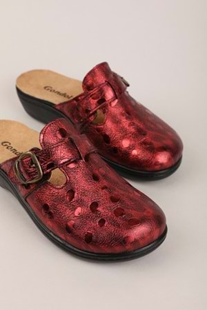 Gondol Kadın Hakiki Deri Özel Tabanı Çıkabilen Ev ve Dışarı Terlik yprk.275 - Bordo Croco - 36