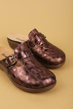 Gondol Kadın Hakiki Deri Özel Tabanı Çıkabilen Ev ve Dışarı Terlik yprk.275 - Kahve Croco - 36