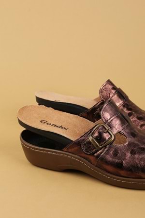 Gondol Kadın Hakiki Deri Özel Tabanı Çıkabilen Ev ve Dışarı Terlik yprk.275 - Kahve Croco - 36