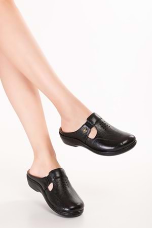 Gondol Kadın Hakiki Deri Özel Tabanı Çıkabilen Sabo Ev ve Dışarı Terlik yprk.280 - Siyah - 36