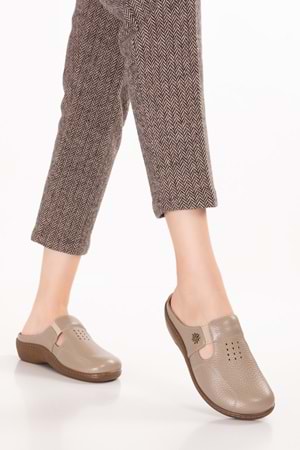 Gondol Kadın Hakiki Deri Özel Tabanı Çıkabilen Sabo Ev ve Dışarı Terlik yprk.280 - Vizon - 39