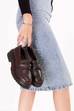 Gondol Hakiki Deri Kalın Taban Hafif Oxford Ayakkabı erp.744 - Kahverengi - 36