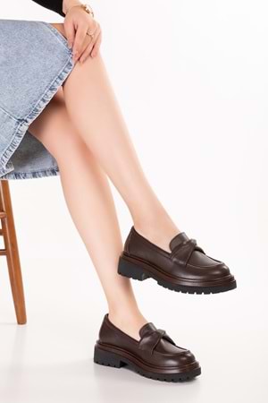 Gondol Hakiki Deri Kalın Taban Hafif Oxford Ayakkabı erp.744 - Kahverengi - 36