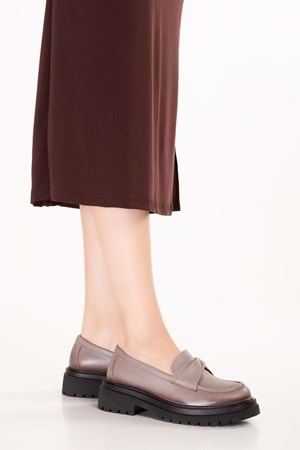 Gondol Hakiki Deri Kalın Taban Hafif Oxford Ayakkabı erp.744 - Vizon - 36