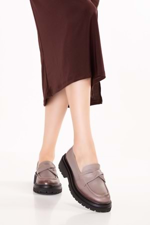 Gondol Hakiki Deri Kalın Taban Hafif Oxford Ayakkabı erp.744 - Vizon - 36