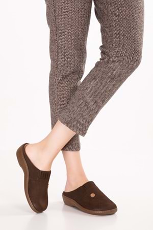 Gondol Kadın Hakiki Deri Özel Tabanı Çıkabilen Sabo Ev ve Dışarı Terlik yprk.281 - Kahve Nubuk - 37