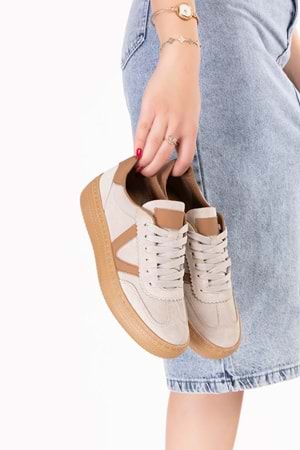 Gondol Içi Dışı Hakiki Deri Süet Anatomik Taban Hafif Spor Ayakkabı es.170 - Bej Süet - 36