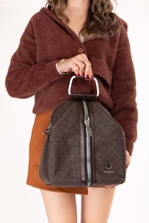 Gondol Kadın Metal Saplı Günlük Şık El ve Sırt Çantası gp.1110 - Kahverengi