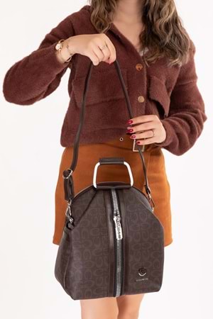 Gondol Kadın Metal Saplı Günlük Şık El ve Sırt Çantası gp.1110 - Kahverengi