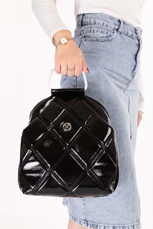 Gondol Kadın Metal Saplı Günlük Şık El ve Sırt Çantası gp.1110 - Siyah Kapitone