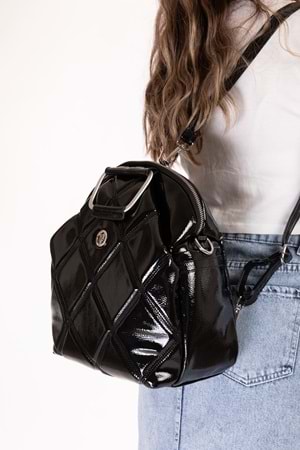 Gondol Kadın Metal Saplı Günlük Şık El ve Sırt Çantası gp.1110 - Siyah Kapitone