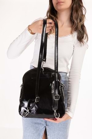 Gondol Kadın Metal Saplı Günlük Şık El ve Sırt Çantası gp.1110 - Siyah Kapitone