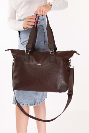 Gondol Kadın Günlük Geniş Kullanışlı El ve Omuz Çantası ald.1812 - Kahverengi - TEK EBAT