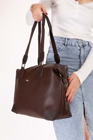 Gondol Kadın Günlük Geniş Kullanışlı El ve Omuz Çantası ald.1812 - Kahverengi - TEK EBAT