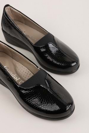 Gondol Kadın Hakiki Deri Dolgu Topuk Rahat Şık Anne Ayakkabısı vdt.2607 - Siyah Petek - 38