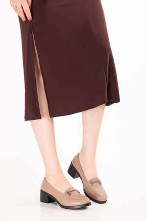 Gondol Hakiki Deri Rahat Klasik Topuklu Ayakkabı erp.25520 - Vizon - 36