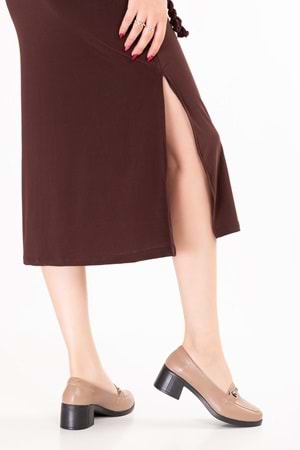 Gondol Hakiki Deri Rahat Klasik Topuklu Ayakkabı erp.25520 - Vizon - 36