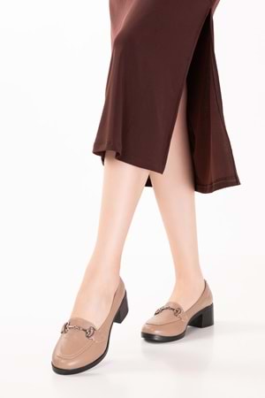 Gondol Hakiki Deri Rahat Klasik Topuklu Ayakkabı erp.25520 - Vizon - 36