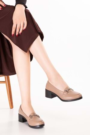 Gondol Hakiki Deri Rahat Klasik Topuklu Ayakkabı erp.25520 - Vizon - 36