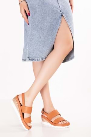 Gondol Hakiki Deri Günlük Rahat Yumuşak Tabanlı Sandalet erp.220 - Taba - 36