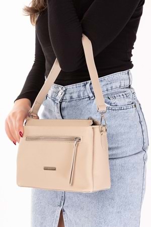 Gondol Kadın Çift Bölmeli El ve Omuz Çantası ald.80729 - Bej - TEK EBAT