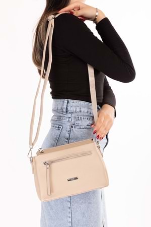 Gondol Kadın Çift Bölmeli El ve Omuz Çantası ald.80729 - Bej - TEK EBAT