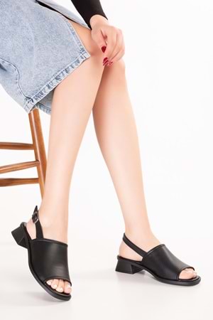 Gondol Hakiki Deri Günlük Hafif Taban Topuklu Klasik Sandalet ez.6188tc - Siyah - 36