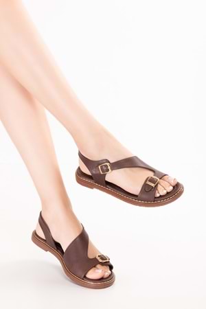 Gondol Hakiki Deri Topuklu Klasik Günlük Sandalet ez.5407mt - Kahverengi - 36
