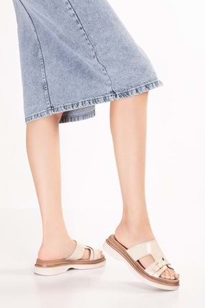 Gondol Hakiki Deri Raht Modern Günlük Terlik ez.6113mt - vizon rugan - 36