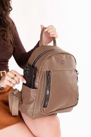 Gondol Kadın Kullanışlı Günlük Sırt Çantası ald.31124 - Vizon - TEK EBAT