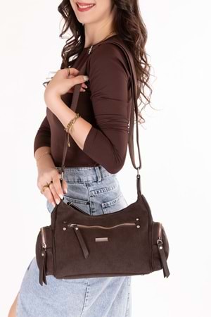 Gondol Kadın Kullanışlı Günlük Çanta ald.80735 - Kahve Süet - TEK EBAT