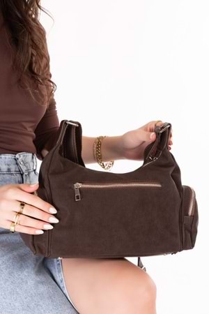 Gondol Kadın Kullanışlı Günlük Çanta ald.80735 - Kahve Süet - TEK EBAT