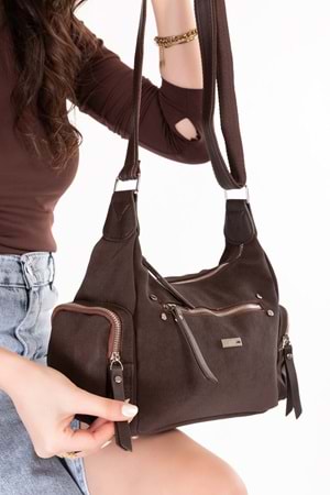 Gondol Kadın Kullanışlı Günlük Çanta ald.80735 - Kahve Süet - TEK EBAT