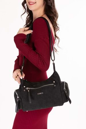 Gondol Kadın Kullanışlı Günlük Çanta ald.80735 - Siyah Süet - TEK EBAT