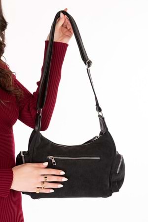 Gondol Kadın Kullanışlı Günlük Çanta ald.80735 - Siyah Süet - TEK EBAT