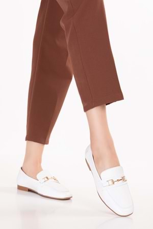 Gondol Hakiki Deri Günlük Toka Detaylı Babet Ayakkabı erp.26561 - Beyaz - 36