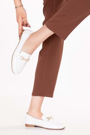 Gondol Hakiki Deri Günlük Toka Detaylı Babet Ayakkabı erp.26561 - Beyaz - 36