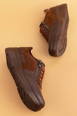 Gondol Hakiki Deri Anatomik Taban Rahat Fermuarlı Ayakkabı ndr.3802 - Kahve Croco - 36