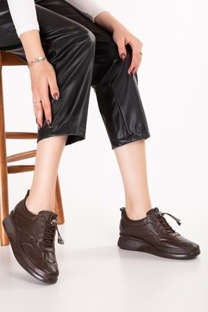 Gondol Hakiki Deri Anatomik Taban Rahat Lastik Bağcıklı Ayakkabı ndr.5506 - Kahverengi - 36