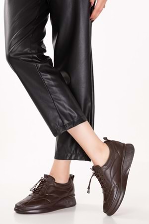 Gondol Hakiki Deri Anatomik Taban Rahat Lastik Bağcıklı Ayakkabı ndr.5506 - Kahverengi - 36