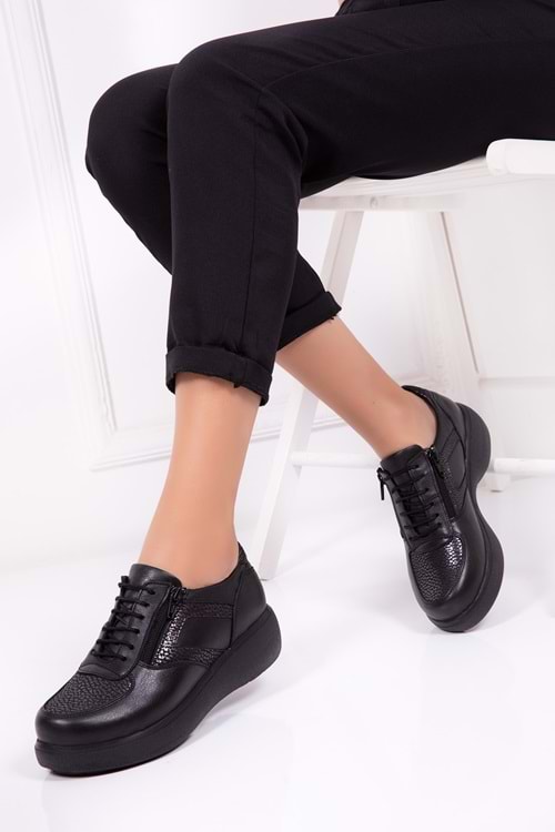 Gondol Hakiki Deri Anatomik Ayakkabı Siyah 35 elnr.5013