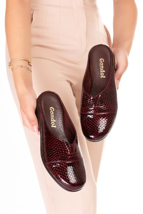 Gondol Hakiki Deri Ev Terliği Bordo Petek 41 özl.325