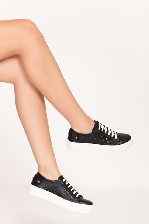 Gondol Kadın Iç Dış Hakiki Deri Günlük Sneaker als.369 - Siyah - 41