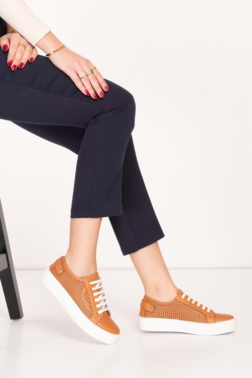 Gondol Kadın Iç Dış Hakiki Deri Günlük Sneaker als.369 - Taba - 40