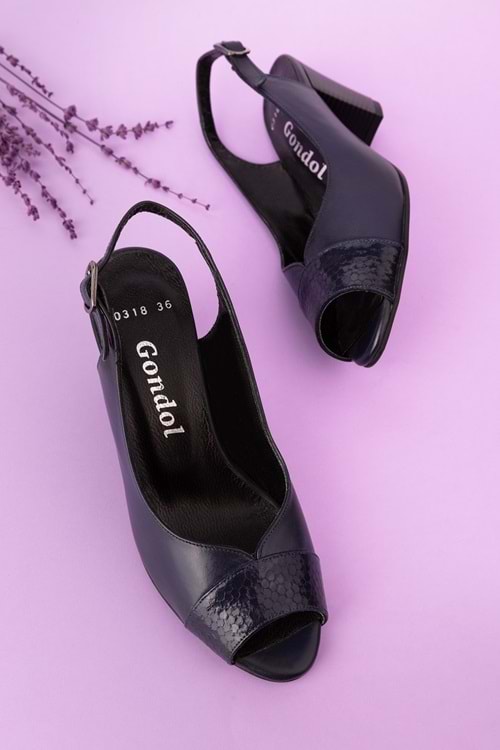 Gondol Hakiki Deri Klasik Topuklu Ayakkabı şhn.318 - Lacivert - 42