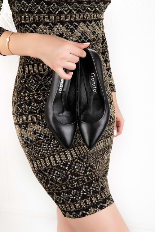 Gondol Hakiki Deri Orta Boy Topuk Stiletto-vdt.23 - Siyah - 36