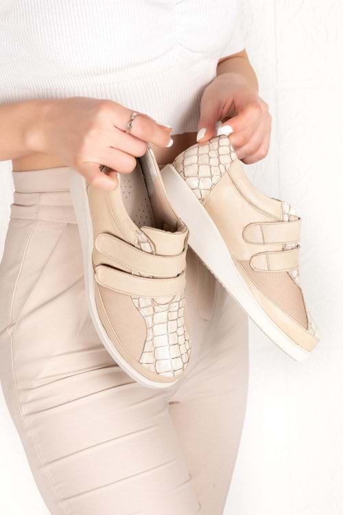 Gondol Hakiki Deri Kadın Kemik Çıkıntısına Özel Ayakkabı vdt.1670 - Bej - 35