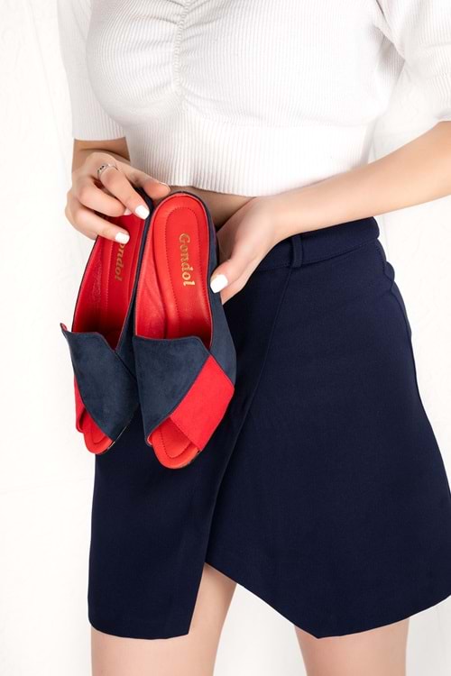 Gondol Hakiki Deri Kadın Kombin Şık Ev Terliği mik.900 - Kırmızı-Laci - 39